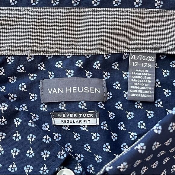 Stain Shield Never Tuck Long Sleeve Regular Fit Floral Navy Shirt - Picture 8 of 12